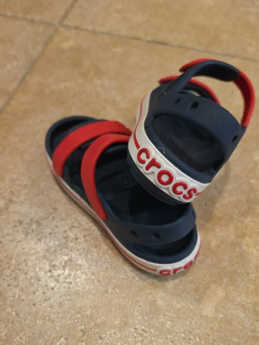 CROCS Kids Navy and Red Double-Strap Sandals
